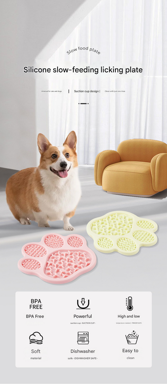 Brown Silicone Slow Feeder Lick Mat for Dogs and Cats - Paw Shaped Non Slip Pet Bowl with Suction Cups - BPA V888-ELOSUNG50597