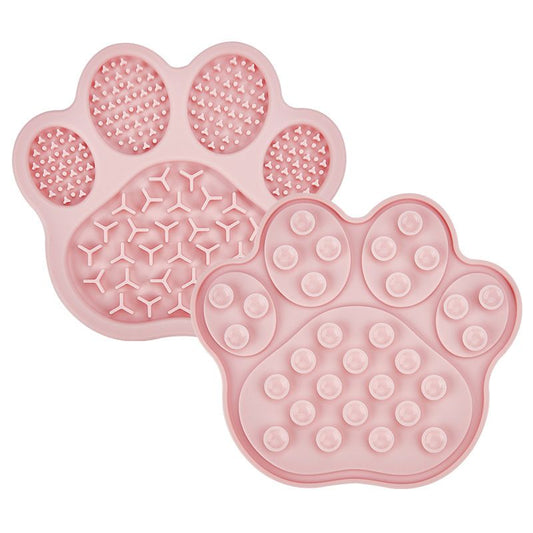 Pink Silicone Slow Feeder Lick Mat for Dogs and Cats - Paw Shaped Non Slip Pet Bowl with Suction Cups - BPA V888-ELOSUNG50598
