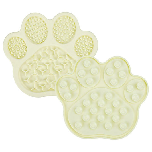 Light Yellow Silicone Slow Feeder Lick Mat for Dogs and Cats - Paw Shaped Non Slip Pet Bowl with Suction Cups V888-ELOSUNG50599