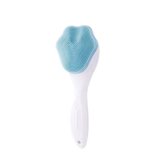 Blue Silicone Cat Paw Face Brush - Long Handle Manual Facial Cleanser for Deep Pore Cleaning, Exfoliating & V888-ELOSUNG50609