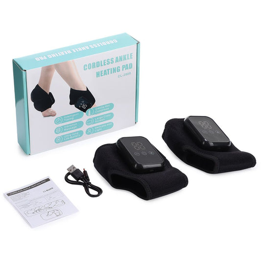 Black 2-piece Wireless Electric Ankle Massager with Heat and Vibration - 3 Heating Levels, 3 Vibration Modes, V888-ELOSUNG50616