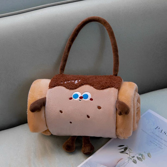 Brown 100*170cm Cartoon Hand-Carry Roll-Up Blanket - Plush Flannel Nap Blanket with Pillow Function, Portable V888-ELOSUNG50624