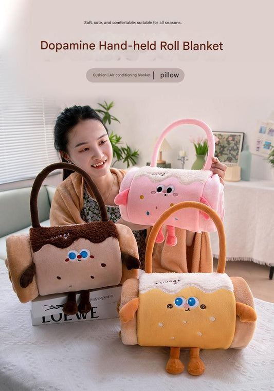 Brown 100*170cm Cartoon Hand-Carry Roll-Up Blanket - Plush Flannel Nap Blanket with Pillow Function, Portable V888-ELOSUNG50624