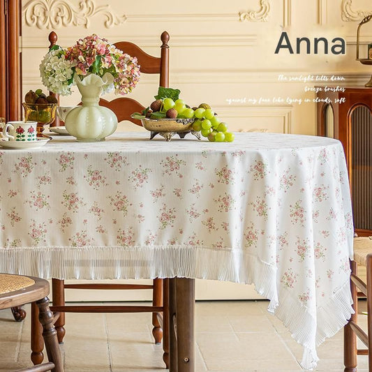 cream-colored 135*200 Dimensions include lace French Vintage Tablecloth - Pearl Yarn Polyester with Pleated V888-ELOSUNG50643
