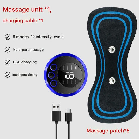 7-pack Black and Blue Mini Massage Patch - Portable Smart Neck & Shoulder Massager with 8 Modes, 19 Intensity V888-ELOSUNG50650