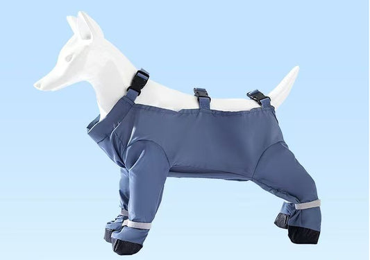 Grey XL size Pet Waterproof Full-Body Dust-Proof Pants with Belly Coverage - Adjustable Straps, 4-Leg V888-ELOSUNG50656