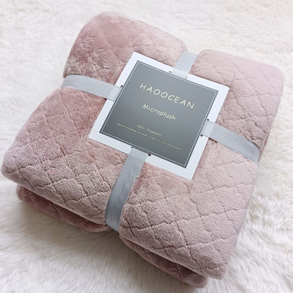 Pink 130*150cm Flannel Fleece Blanket - Quilted Diamond Pattern, Soft & Warm Polyester Throw for Office Nap, V888-ELOSUNG50659