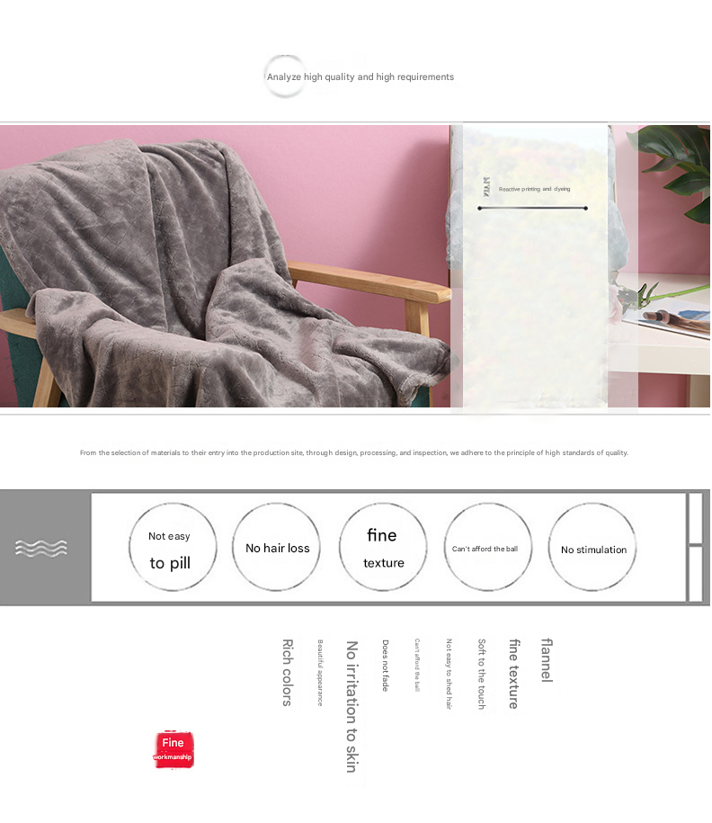 Pink 130*150cm Flannel Fleece Blanket - Quilted Diamond Pattern, Soft & Warm Polyester Throw for Office Nap, V888-ELOSUNG50659