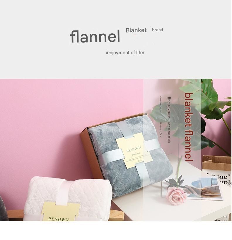 Blue 130*150cm Flannel Fleece Blanket - Quilted Diamond Pattern, Soft & Warm Polyester Throw for Office Nap, V888-ELOSUNG50662