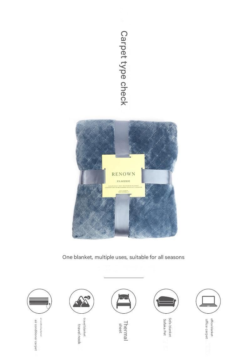 Blue 130*150cm Flannel Fleece Blanket - Quilted Diamond Pattern, Soft & Warm Polyester Throw for Office Nap, V888-ELOSUNG50662