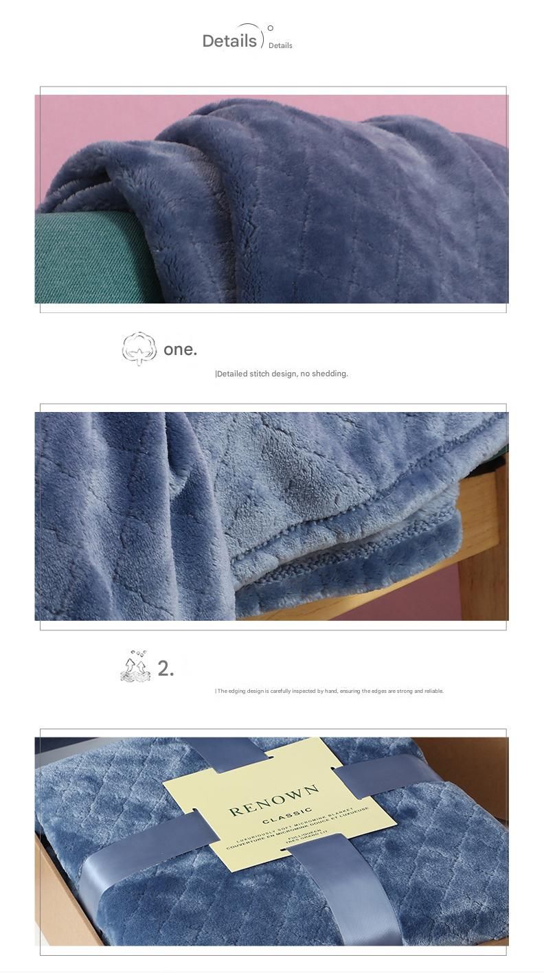 Blue 130*150cm Flannel Fleece Blanket - Quilted Diamond Pattern, Soft & Warm Polyester Throw for Office Nap, V888-ELOSUNG50662