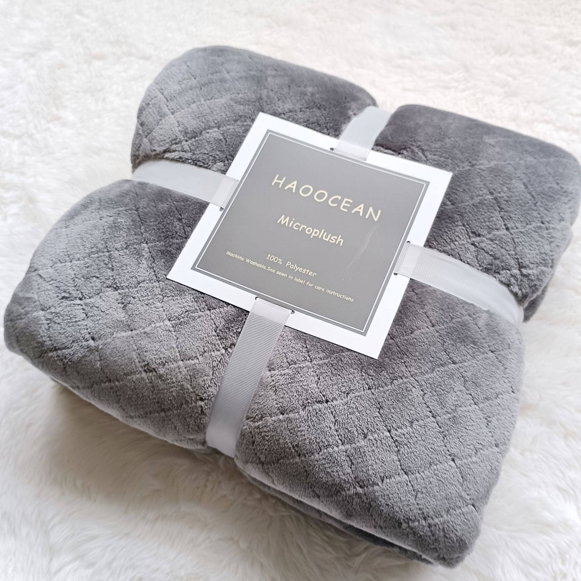 Grey 150*200cm Flannel Fleece Blanket - Quilted Diamond Pattern, Soft & Warm Polyester Throw for Office Nap, V888-ELOSUNG50665