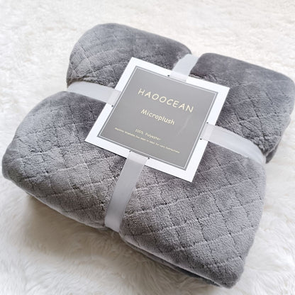 Grey 150*200cm Flannel Fleece Blanket - Quilted Diamond Pattern, Soft & Warm Polyester Throw for Office Nap, V888-ELOSUNG50665