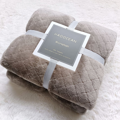 Brown 70*100cm Flannel Fleece Blanket - Quilted Diamond Pattern, Soft & Warm Polyester Throw for Office Nap, V888-ELOSUNG50666
