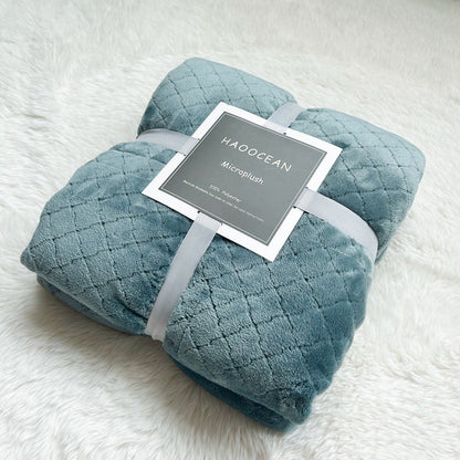 Green 150*200cm Flannel Fleece Blanket - Quilted Diamond Pattern, Soft & Warm Polyester Throw for Office Nap, V888-ELOSUNG50671