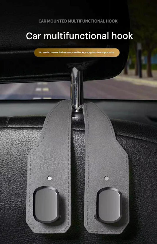 2-piece Black and Brown ABS Dual-Hook Car Seat Back Hanger - Foldable, Faux-Suede Headrest Hook; The ideal V888-ELOSUNG50674