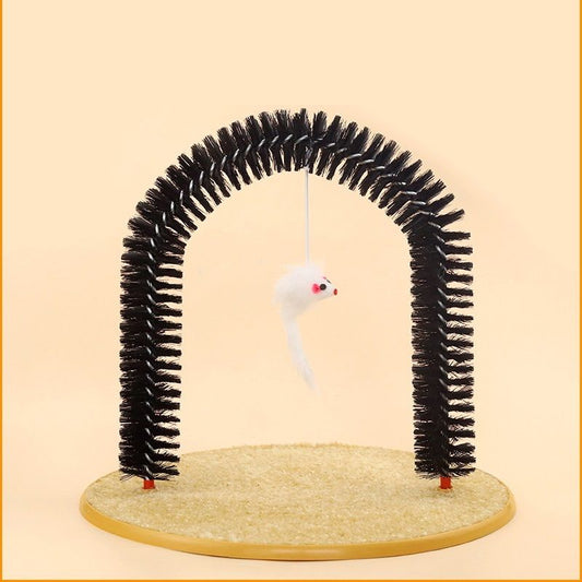 Arched Cat Grooming Brush - Self-Massage Cat Scratcher Arch with Hanging Mouse Toy - Durable PVC Bristles, V888-ELOSUNG50679