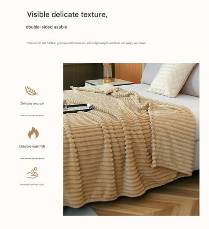 200*230cm Brown Solid Colour Flannel Throw Blanket - Thick Double-Sided Fleece with Ribbed Texture - Soft V888-ELOSUNG50700