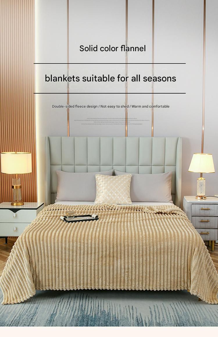 200*230cm Green Solid Colour Flannel Throw Blanket - Thick Double-Sided Fleece with Ribbed Texture - Soft V888-ELOSUNG50706