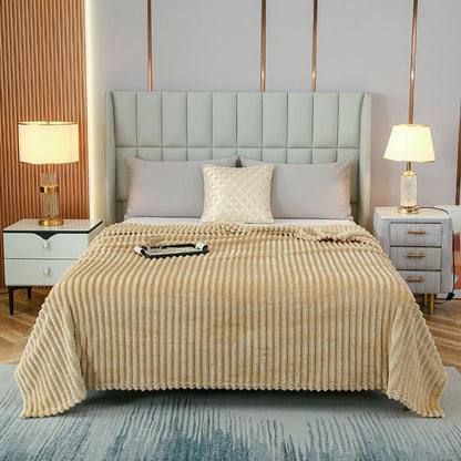 150*200cm Light tan Solid Colour Flannel Throw Blanket - Thick Double-Sided Fleece with Ribbed Texture - Soft V888-ELOSUNG50714