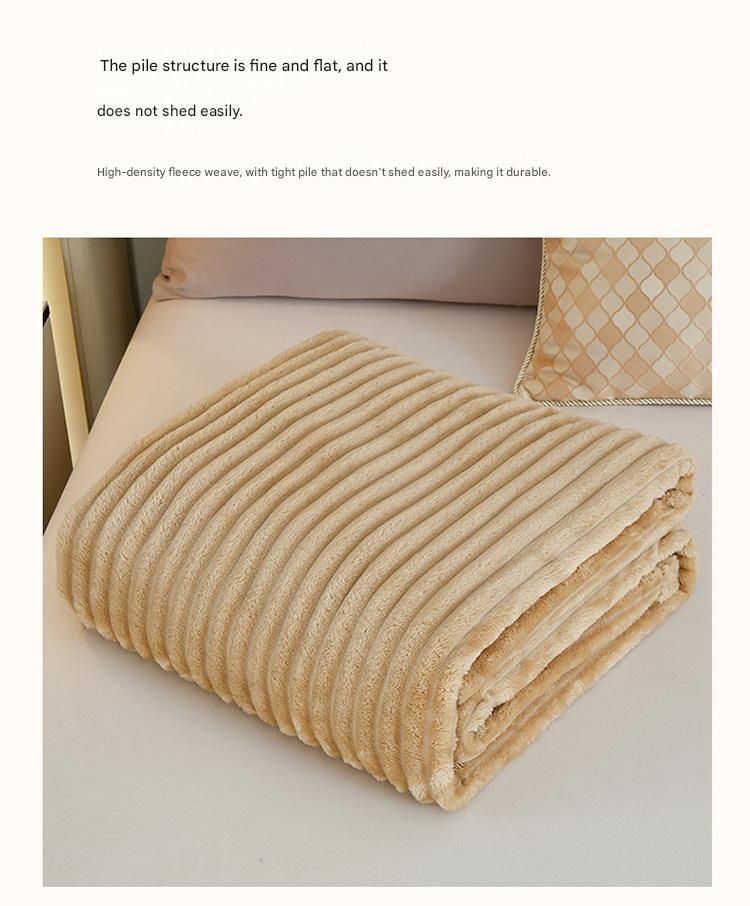 200*230cm Light tan Solid Colour Flannel Throw Blanket - Thick Double-Sided Fleece with Ribbed Texture - Soft V888-ELOSUNG50715