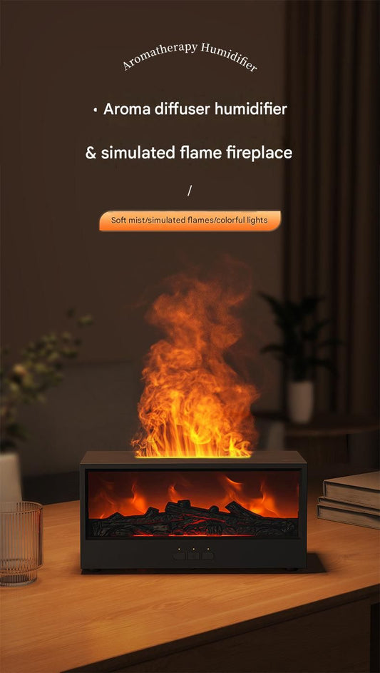 Black casing 3D Flame Effect Aroma Diffuser and Humidifier - Desktop Fireplace Design with Realistic LED V888-ELOSUNG50730