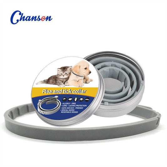 Grey 38cm Adjustable Flea and Tick Collar for Dogs and Cats - 8 Month Protection, Waterproof TPR Design with V888-ELOSUNG50732