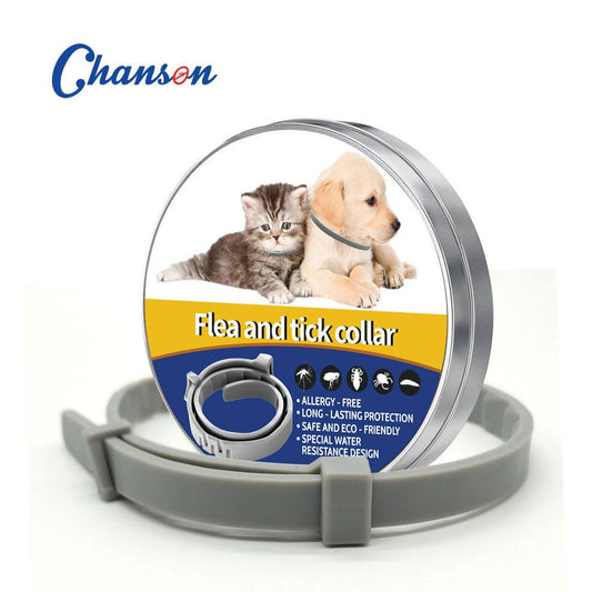 Grey 62cm Adjustable Flea and Tick Collar for Dogs and Cats - 8 Month Protection, Waterproof TPR Design with V888-ELOSUNG50733