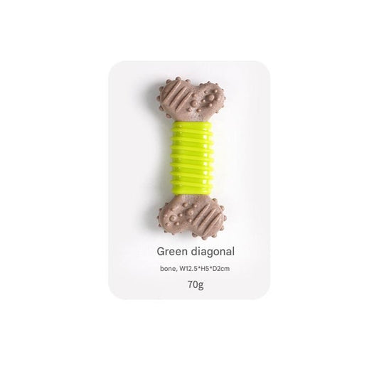 Green Diagonal stripes Durable Dog Chew Toy - TPR Plastic Composite Bone for Small to Medium Dogs - Teeth V888-ELOSUNG50737