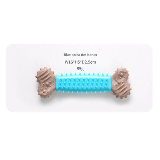 Blue Polka Dot Pattern Durable Dog Chew Toy - TPR Plastic Composite Bone for Small to Medium Dogs - Teeth V888-ELOSUNG50739