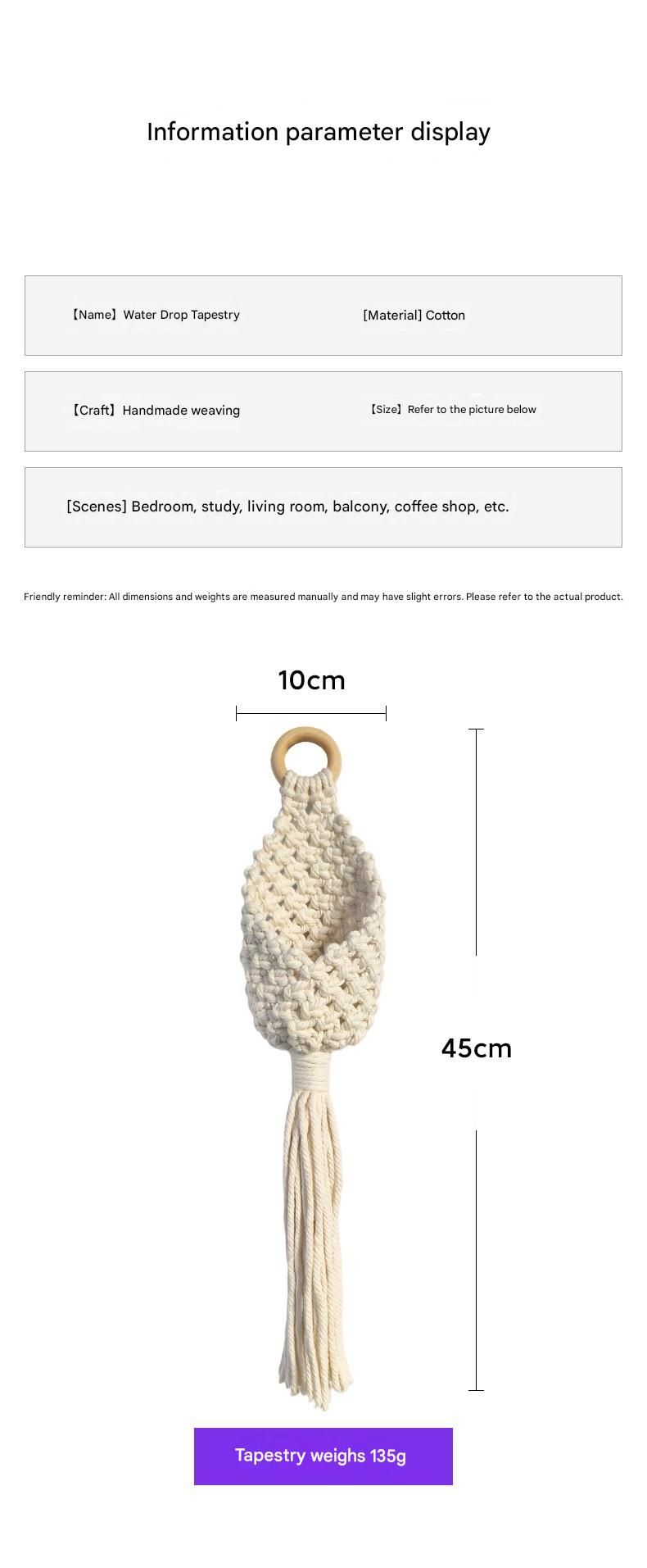 White Macrame Hanging Plant Holder - Cotton Rope Wall Basket, Bohemian Style Decor for Indoor Plants - Space V888-ELOSUNG50745