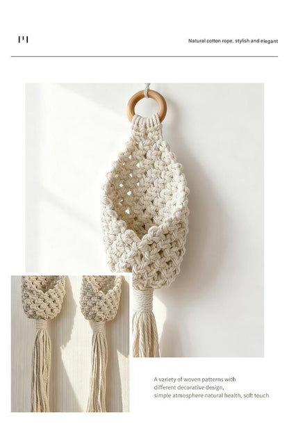 2-piece White Macrame Hanging Plant Holder - Cotton Rope Wall Basket, Bohemian Style Decor for Indoor Plants V888-ELOSUNG50746