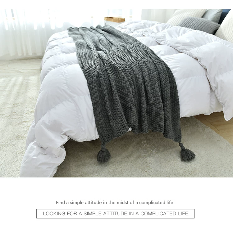 Beige 110*150cm Nordic Style Tassel Knit Throw Blanket - Soft Polyester Sofa Blanket with Pineapple Texture - V888-ELOSUNG50749