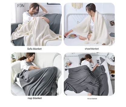 Beige 110*150cm Nordic Style Tassel Knit Throw Blanket - Soft Polyester Sofa Blanket with Pineapple Texture - V888-ELOSUNG50749