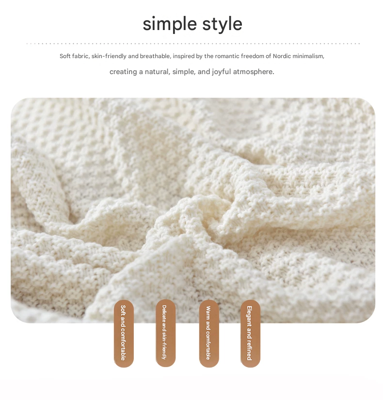 Beige 150*200cm Nordic Style Tassel Knit Throw Blanket - Soft Polyester Sofa Blanket with Pineapple Texture - V888-ELOSUNG50751