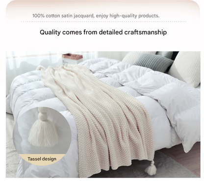 Black 110*150cm Nordic Style Tassel Knit Throw Blanket - Soft Polyester Sofa Blanket with Pineapple Texture - V888-ELOSUNG50752