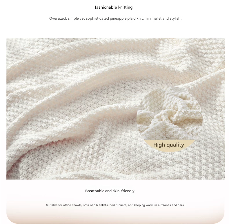 Black 110*150cm Nordic Style Tassel Knit Throw Blanket - Soft Polyester Sofa Blanket with Pineapple Texture - V888-ELOSUNG50752