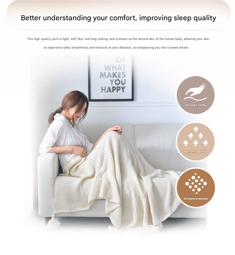 Pink 110*150cm Nordic Style Tassel Knit Throw Blanket - Soft Polyester Sofa Blanket with Pineapple Texture - V888-ELOSUNG50755