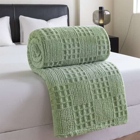 Green 180*200cm Thickened Double-Sided Plush Waffle Weave Throw Blanket - Anti-Static Taffeta Velvet & V888-ELOSUNG50789