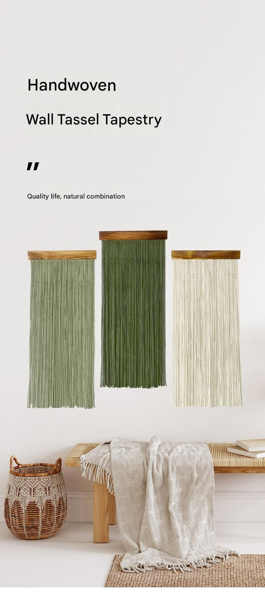 Dark Green 90x40 cm Natural Fibre Tapestry -Handwoven Cotton Tassel Wall Hanging - Minimalist Boho Decor for V888-ELOSUNG50817