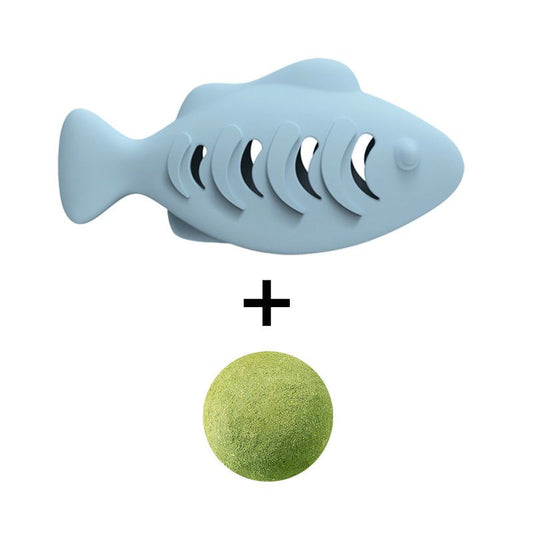 2-piece Blue Fish-Shaped Silicone Cat Toy and Catnip- 3-in-1 Interactive & Self-Entertaining Toy with V888-ELOSUNG50818