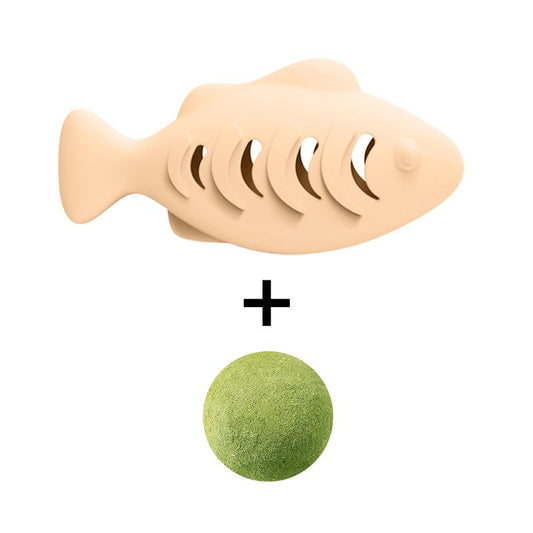 2-piece Cream-colored Fish-Shaped Silicone Cat Toy and Catnip- 3-in-1 Interactive & Self-Entertaining Toy V888-ELOSUNG50820