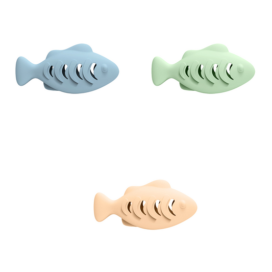 3-piece Blue and Green and Cream-colored Fish-Shaped Silicone Cat Toy and Catnip- 3-in-1 Interactive & V888-ELOSUNG50821