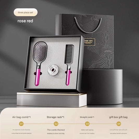 Rose Red 3-Piece Gift Box Set Premium ABS Hair Care Gift Set with Cushion Paddle Brush, Detangling Comb, V888-ELOSUNG50825