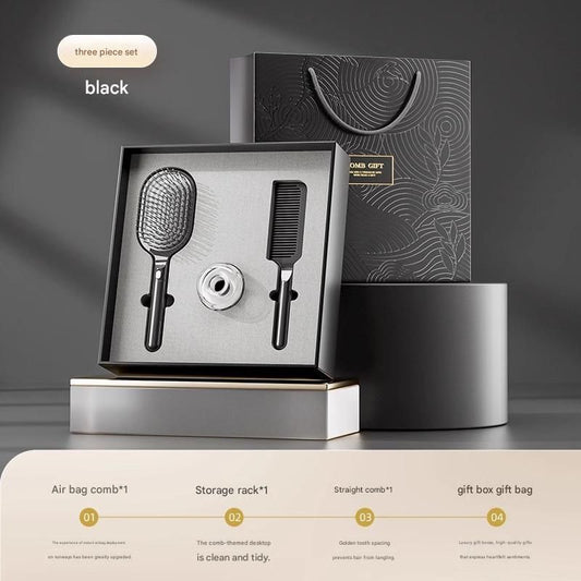 Black 3-Piece Gift Box Set Premium ABS Hair Care Gift Set with Cushion Paddle Brush, Detangling Comb, V888-ELOSUNG50826