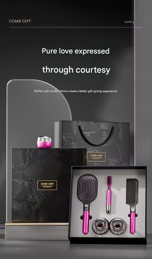 Black 3-Piece Gift Box Set Premium ABS Hair Care Gift Set with Cushion Paddle Brush, Detangling Comb, V888-ELOSUNG50826