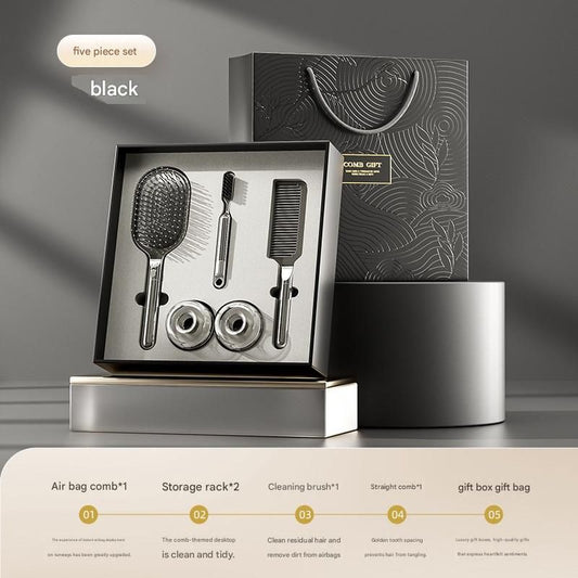 Black 5-Piece Gift Box Set Premium ABS Hair Care Gift Set with Cushion Paddle Brush, Detangling Comb, V888-ELOSUNG50827