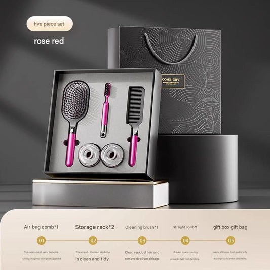 Rose Red 5-Piece Gift Box Set Premium ABS Hair Care Gift Set with Cushion Paddle Brush, Detangling Comb, V888-ELOSUNG50828