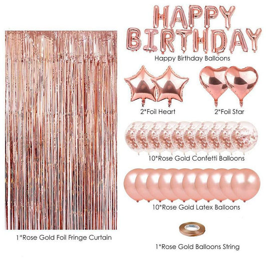 Black and White Premium Foil Balloon Party Kit - Happy Birthday Banner, 2 Star & 2 Heart Foil Balloons, 10 V888-ELOSUNG50830