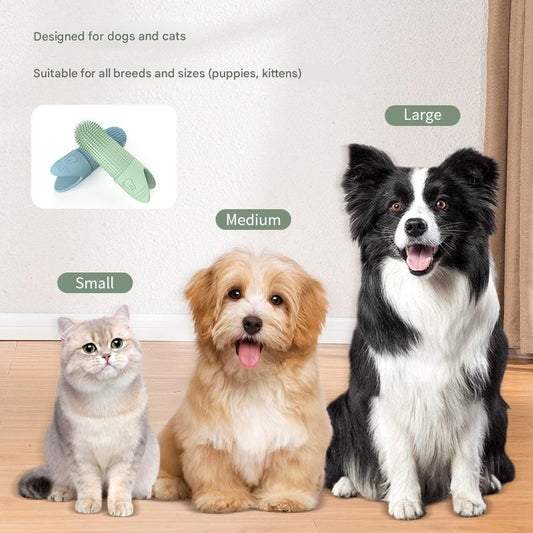 Blue Silicone Pet Finger Toothbrush for Cats and Dogs - Soft Dental Care Brush for Teeth Cleaning, Plaque V888-ELOSUNG50840